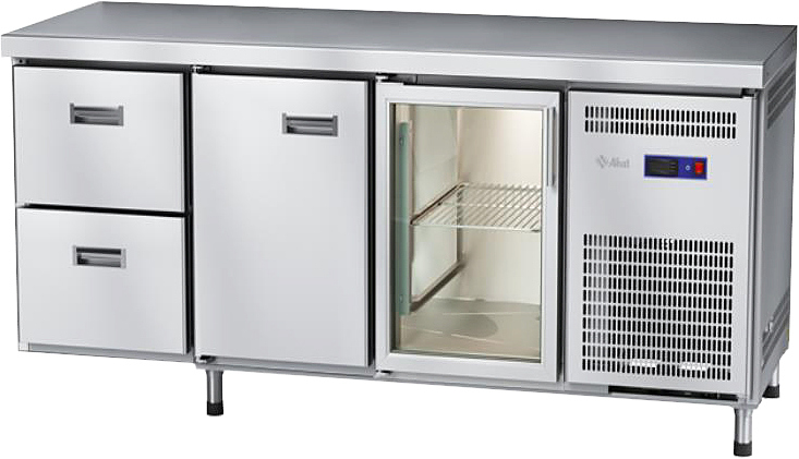 Стол морозильный Abat СХН-60-02 (1 дверь-стекло, 1 дверь, 2 ящика, без борта)