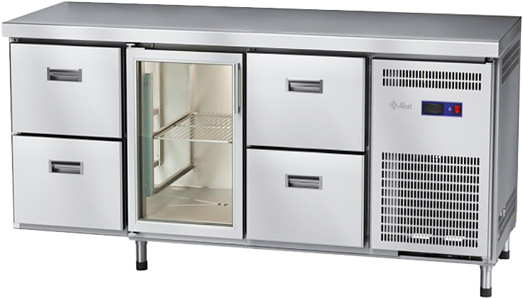 Стол морозильный Abat СХН-60-02 (2 ящика, 1 дверь-стекло, 2 ящика, без борта)
