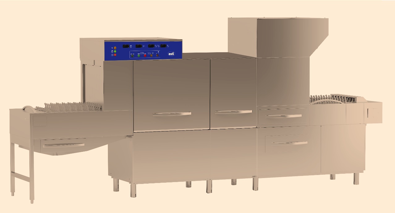 Посудомоечная машина конвейерного типа, с ситемой рекурперации OZTI OBF 3600M, слева направо